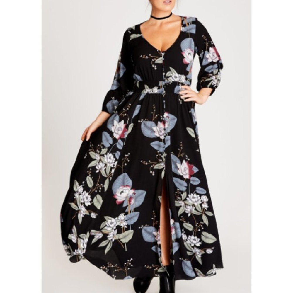 City Chic Blossom Maxi Dress Size 16 Black NWT